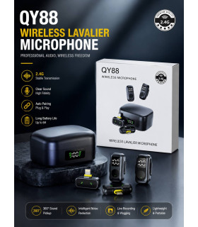 میکروفون یقه ای بی سیم مدل QY88 رابط Lightning و Type C MICROPHONE QY88